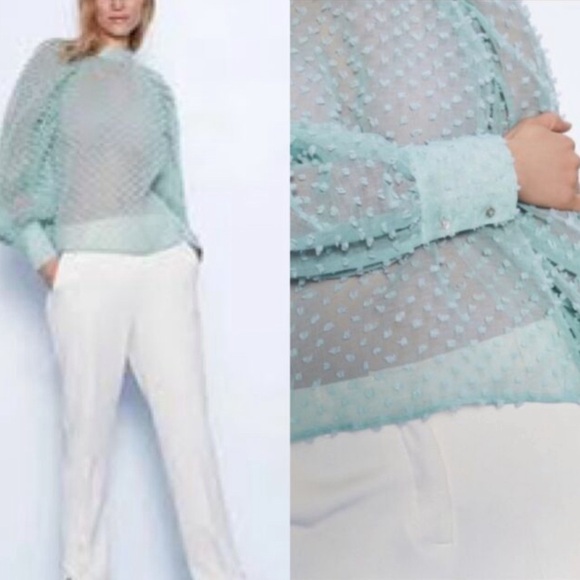 🦋 BLOGGERS FAVORITE 🦋 ZARA SEMI-SHEER TEXTURED BLOUSE SIZE M - Picture 12 of 14